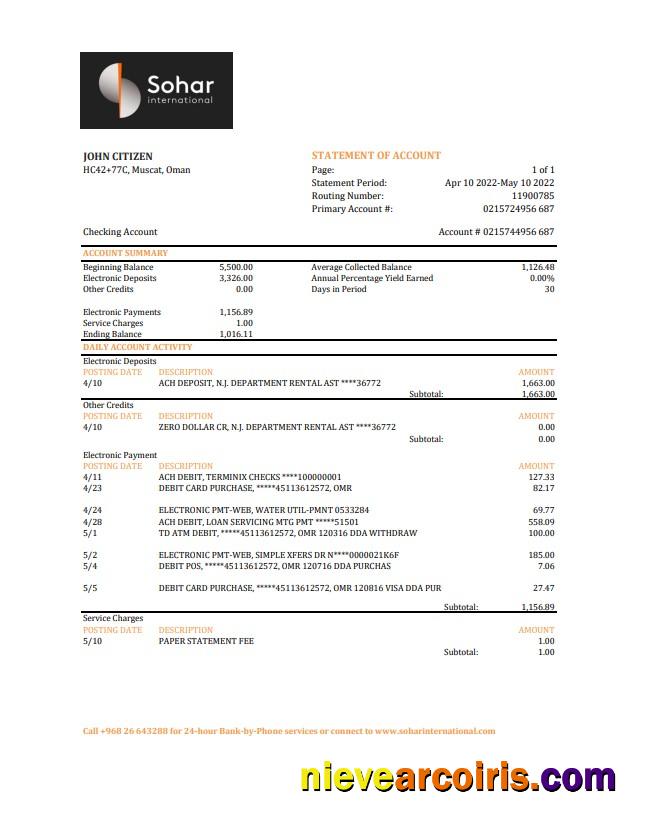 Oman Sohar International bank statement xls